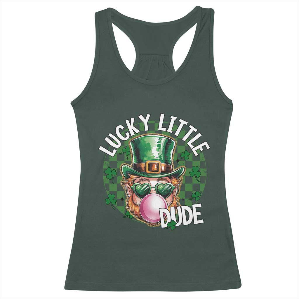 Funny St Patrick's Day Lucky Little Dude Racerback Tank Top Cute Leprechaun Shamrock TS11 Dark Forest Green Print Your Wear