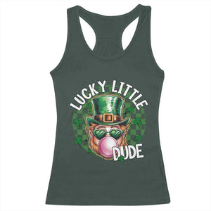 Funny St Patrick's Day Lucky Little Dude Racerback Tank Top Cute Leprechaun Shamrock TS11 Dark Forest Green Print Your Wear