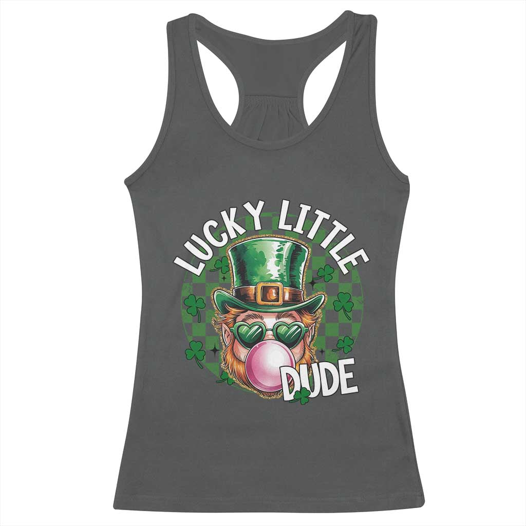 Funny St Patrick's Day Lucky Little Dude Racerback Tank Top Cute Leprechaun Shamrock TS11 Dark Heather Print Your Wear