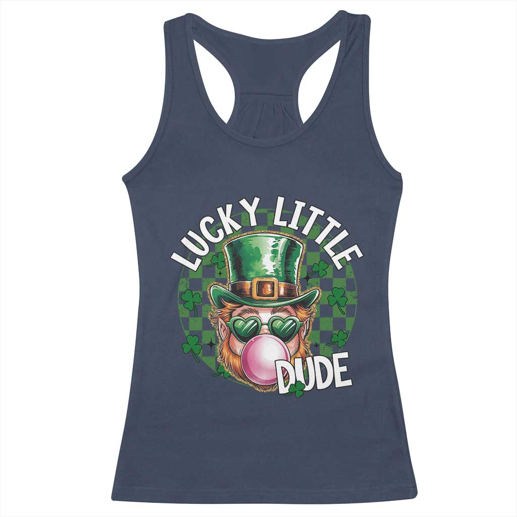 Funny St Patrick's Day Lucky Little Dude Racerback Tank Top Cute Leprechaun Shamrock TS11 Navy Print Your Wear