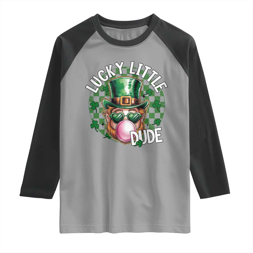 Funny St Patrick's Day Lucky Little Dude Raglan Shirt Cute Leprechaun Shamrock TS11 Sport Gray Black Print Your Wear