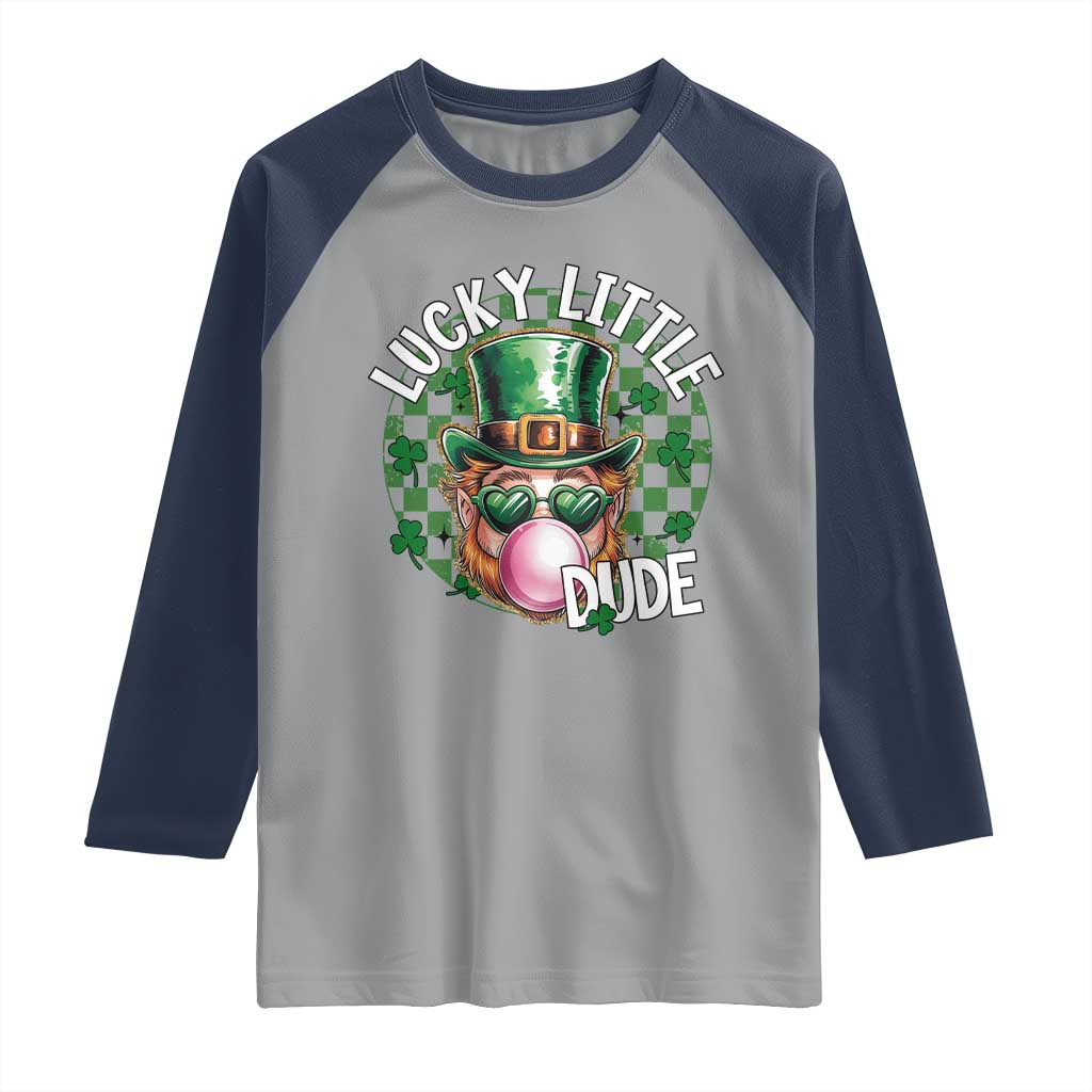 Funny St Patrick's Day Lucky Little Dude Raglan Shirt Cute Leprechaun Shamrock TS11 Sport Gray Navy Print Your Wear