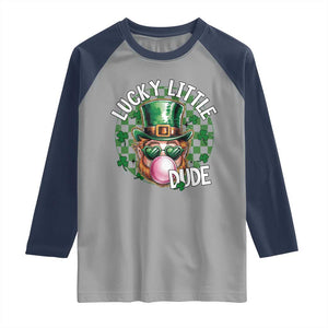 Funny St Patrick's Day Lucky Little Dude Raglan Shirt Cute Leprechaun Shamrock TS11 Sport Gray Navy Print Your Wear