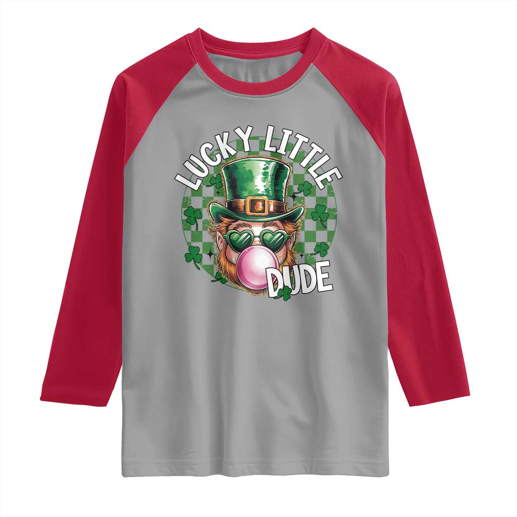 Funny St Patrick's Day Lucky Little Dude Raglan Shirt Cute Leprechaun Shamrock TS11 Sport Gray Red Print Your Wear