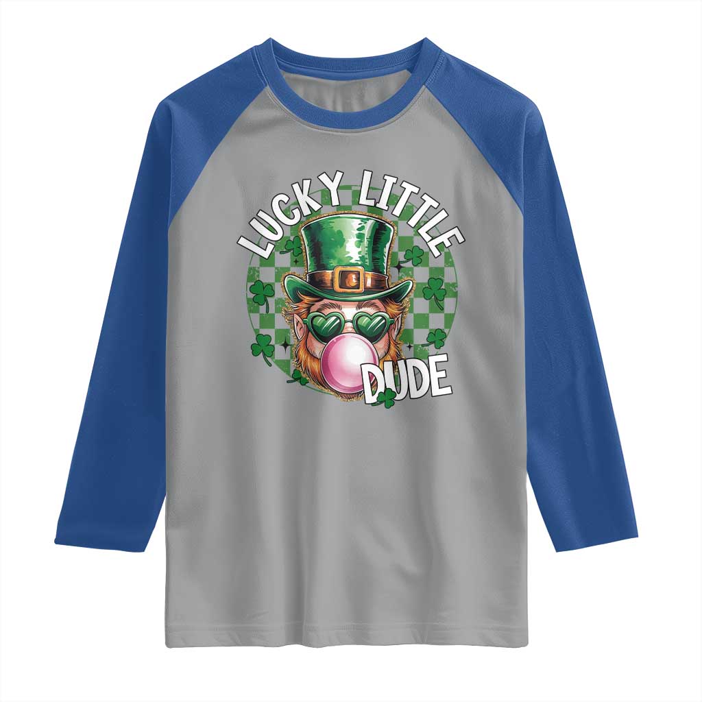 Funny St Patrick's Day Lucky Little Dude Raglan Shirt Cute Leprechaun Shamrock TS11 Sport Gray Royal Print Your Wear