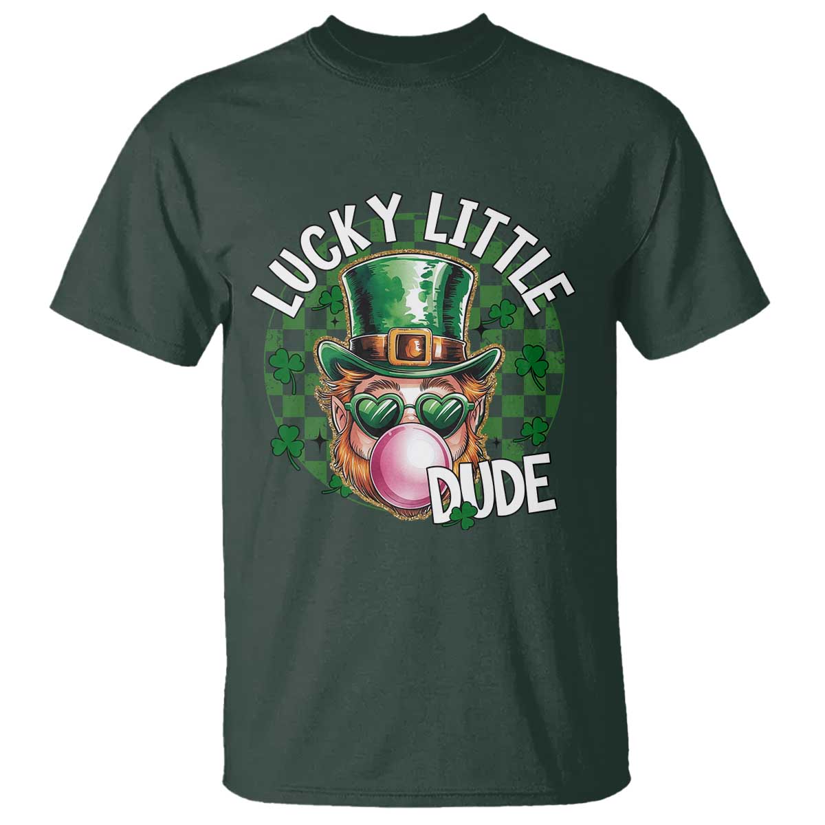 Funny St Patrick's Day Lucky Little Dude T Shirt Cute Leprechaun Shamrock TS11 Dark Forest Green Print Your Wear