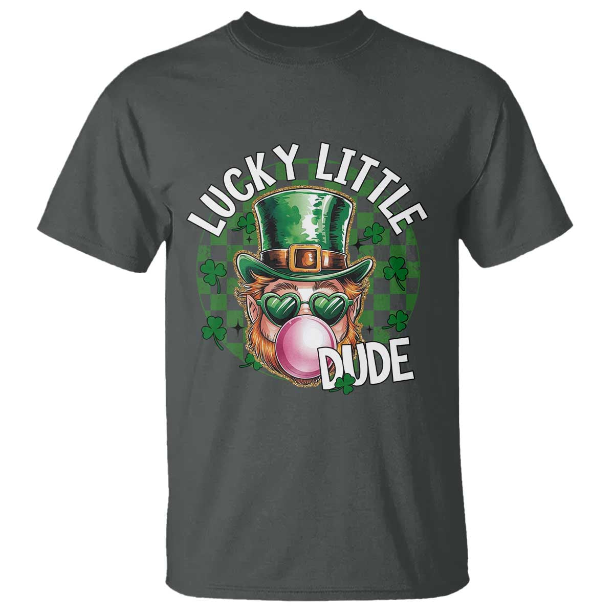 Funny St Patrick's Day Lucky Little Dude T Shirt Cute Leprechaun Shamrock TS11 Dark Heather Print Your Wear