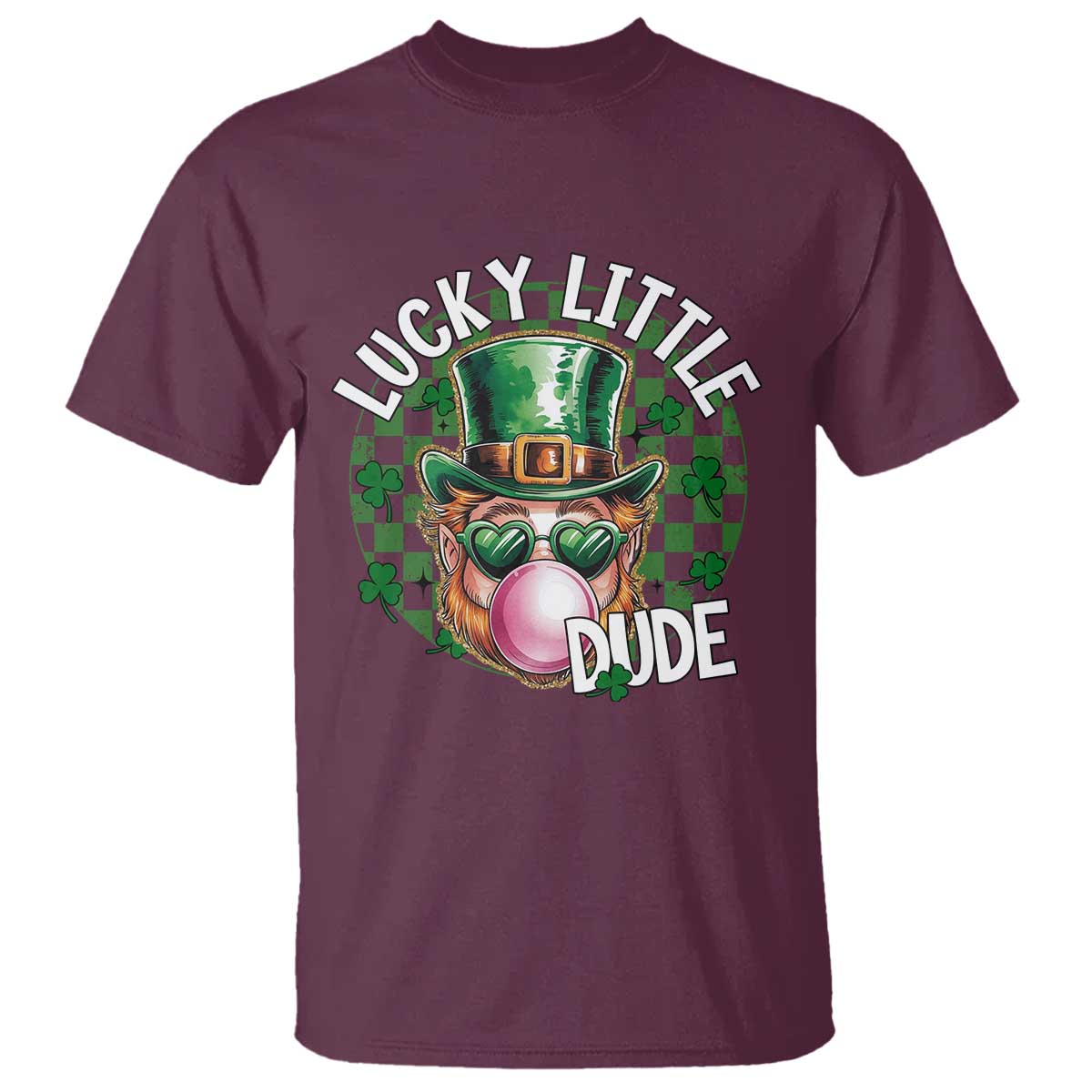 Funny St Patrick's Day Lucky Little Dude T Shirt Cute Leprechaun Shamrock TS11 Maroon Print Your Wear