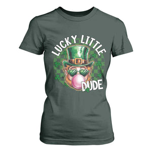 Funny St Patrick's Day Lucky Little Dude T Shirt For Women Cute Leprechaun Shamrock TS11 Dark Forest Green Print Your Wear