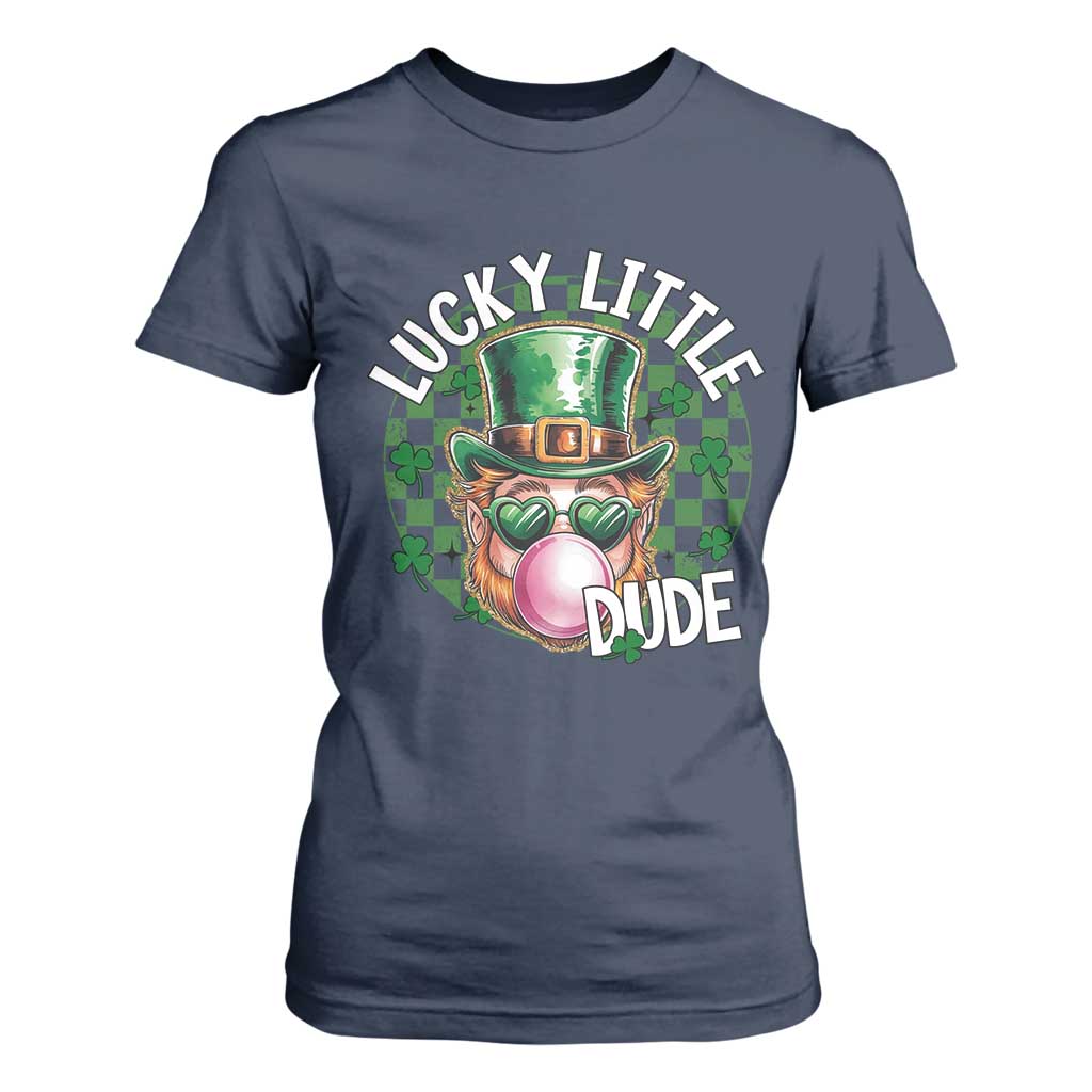 Funny St Patrick's Day Lucky Little Dude T Shirt For Women Cute Leprechaun Shamrock TS11 Navy Print Your Wear