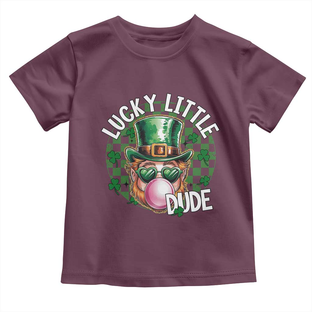 Funny St Patrick's Day Lucky Little Dude Toddler T Shirt Cute Leprechaun Shamrock TS11 Maroon Print Your Wear