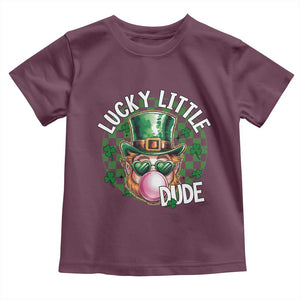 Funny St Patrick's Day Lucky Little Dude Toddler T Shirt Cute Leprechaun Shamrock TS11 Maroon Print Your Wear