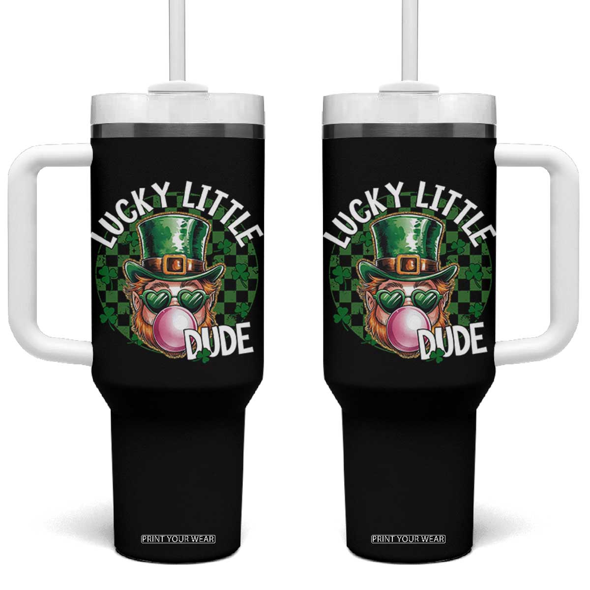 Funny St Patrick's Day Lucky Little Dude Tumbler With Handle Cute Leprechaun Shamrock TS11 One Size: 40 oz Black Print Your Wear