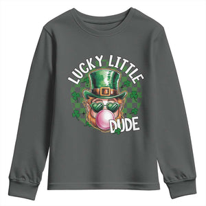 Funny St Patrick's Day Lucky Little Dude Youth Sweatshirt Cute Leprechaun Shamrock TS11 Dark Heather Print Your Wear