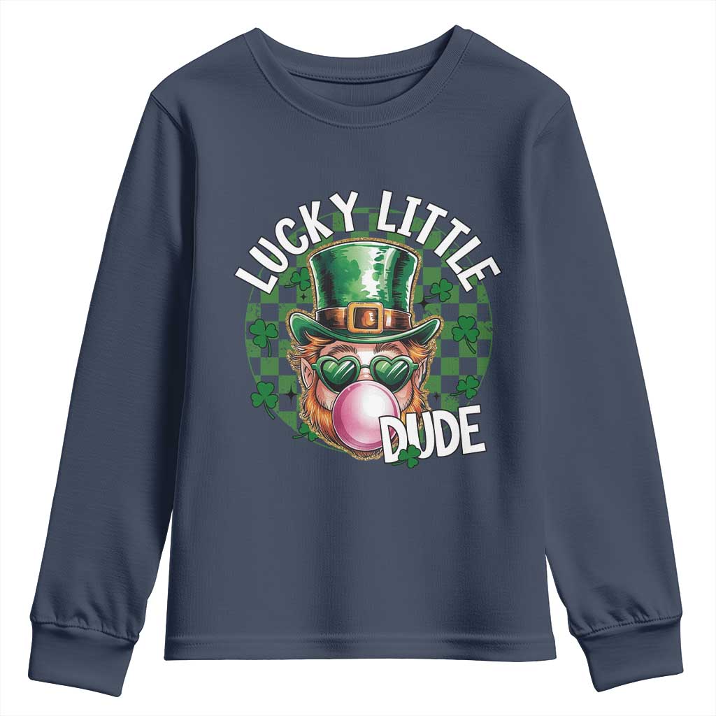 Funny St Patrick's Day Lucky Little Dude Youth Sweatshirt Cute Leprechaun Shamrock TS11 Navy Print Your Wear