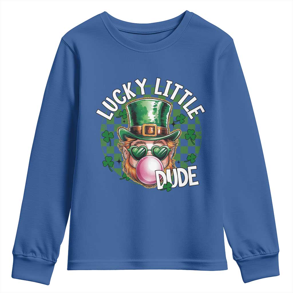 Funny St Patrick's Day Lucky Little Dude Youth Sweatshirt Cute Leprechaun Shamrock TS11 Royal Blue Print Your Wear