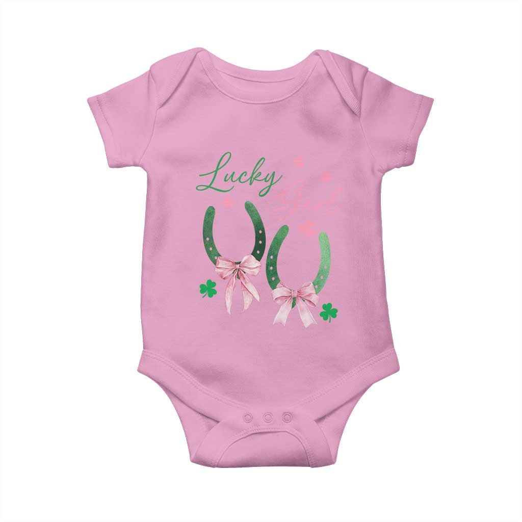 Funny St Patrick's Day Coquette Baby Onesie Lucky Girl Horseshoe Pink Bow TS11 Light Pink Print Your Wear