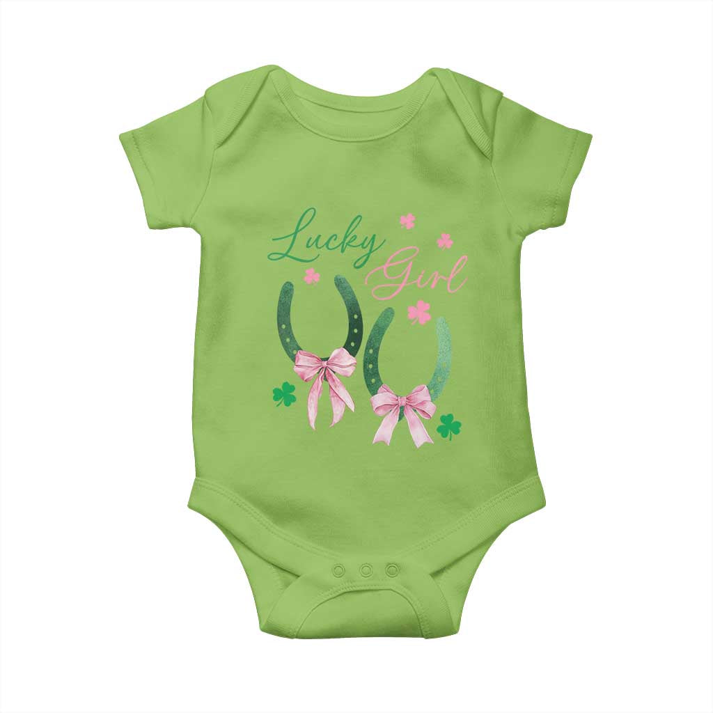 Funny St Patrick's Day Coquette Baby Onesie Lucky Girl Horseshoe Pink Bow TS11 Lime Print Your Wear