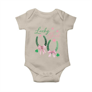 Funny St Patrick's Day Coquette Baby Onesie Lucky Girl Horseshoe Pink Bow TS11 Sand Print Your Wear