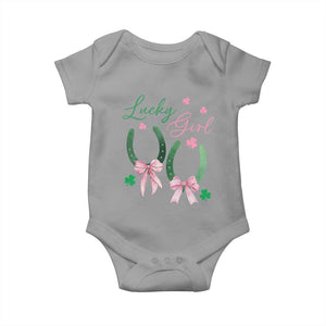 Funny St Patrick's Day Coquette Baby Onesie Lucky Girl Horseshoe Pink Bow TS11 Sport Gray Print Your Wear
