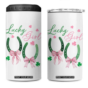 Funny St Patrick's Day Coquette 4 in 1 Can Cooler Tumbler Lucky Girl Horseshoe Pink Bow TS11 One Size: 16 oz White Print Your Wear