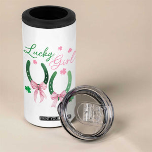 Funny St Patrick's Day Coquette 4 in 1 Can Cooler Tumbler Lucky Girl Horseshoe Pink Bow TS11 Print Your Wear