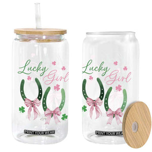 Funny St Patrick's Day Coquette Glass Can Lucky Girl Horseshoe Pink Bow TS11 Print Your Wear
