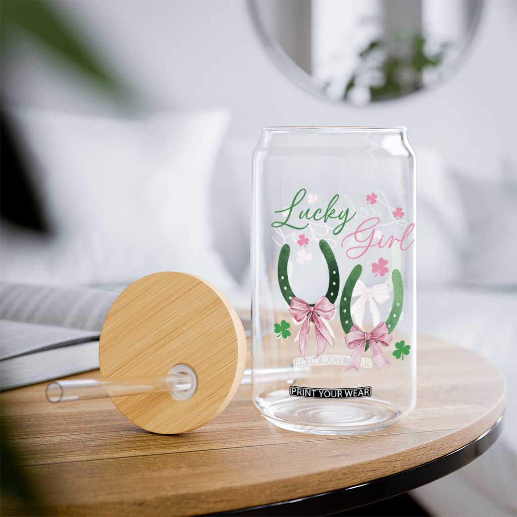 Funny St Patrick's Day Coquette Glass Can Lucky Girl Horseshoe Pink Bow TS11 Print Your Wear