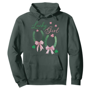 Funny St Patrick's Day Coquette Hoodie Lucky Girl Horseshoe Pink Bow TS11 Dark Forest Green Print Your Wear