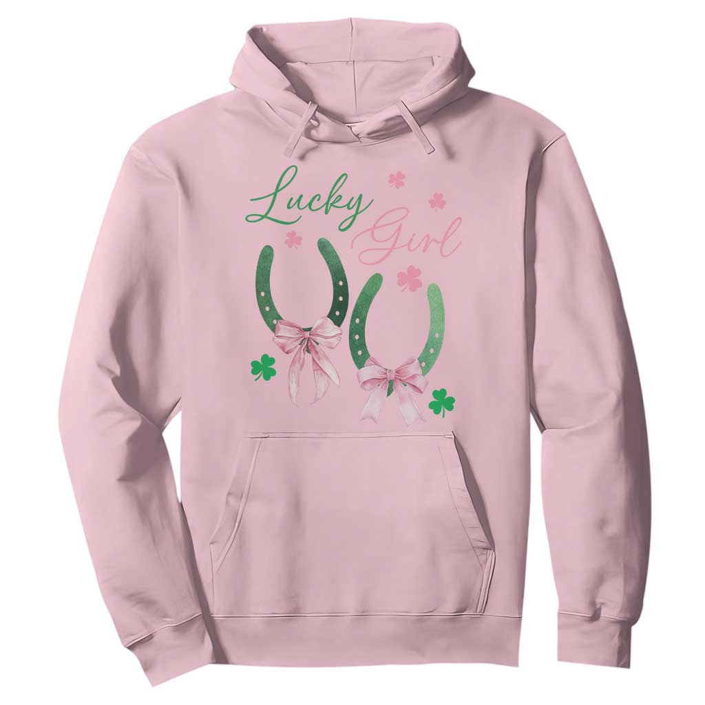 Funny St Patrick's Day Coquette Hoodie Lucky Girl Horseshoe Pink Bow TS11 Light Pink Print Your Wear
