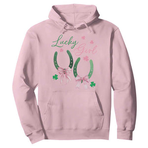 Funny St Patrick's Day Coquette Hoodie Lucky Girl Horseshoe Pink Bow TS11 Light Pink Print Your Wear
