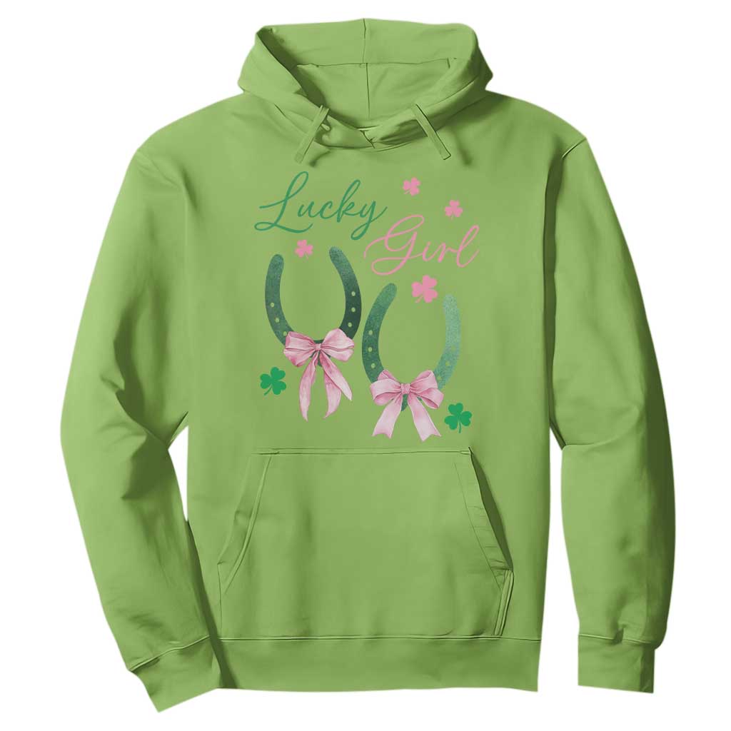 Funny St Patrick's Day Coquette Hoodie Lucky Girl Horseshoe Pink Bow TS11 Lime Print Your Wear