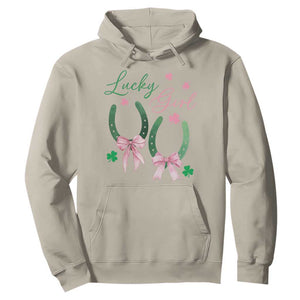 Funny St Patrick's Day Coquette Hoodie Lucky Girl Horseshoe Pink Bow TS11 Sand Print Your Wear