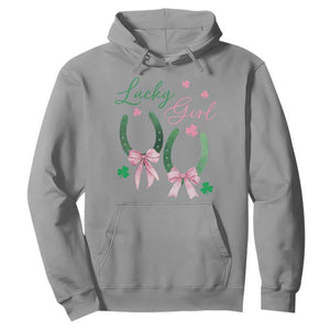 Funny St Patrick's Day Coquette Hoodie Lucky Girl Horseshoe Pink Bow TS11 Sport Gray Print Your Wear