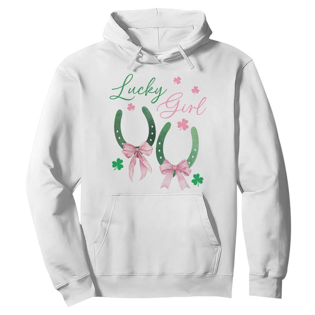 Funny St Patrick's Day Coquette Hoodie Lucky Girl Horseshoe Pink Bow TS11 White Print Your Wear
