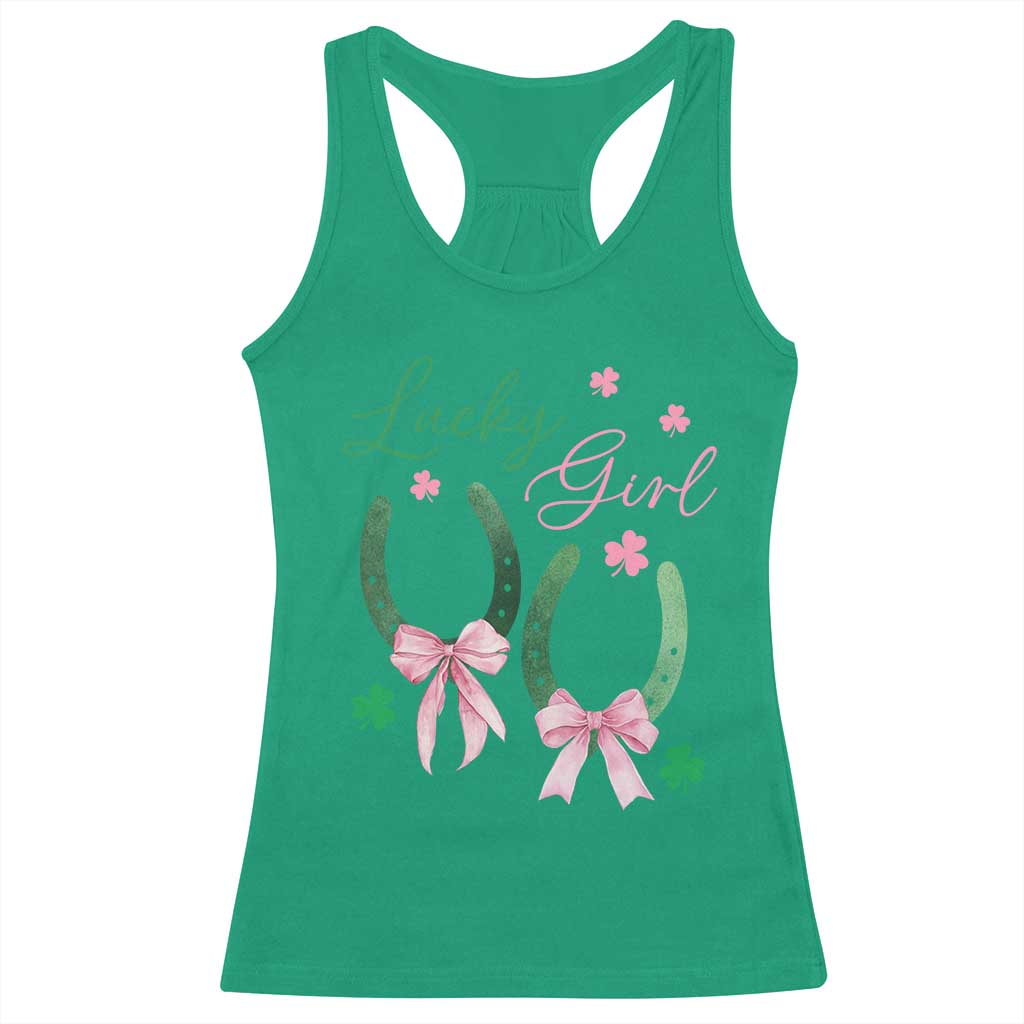 Funny St Patrick's Day Coquette Racerback Tank Top Lucky Girl Horseshoe Pink Bow TS11 Irish Green Print Your Wear