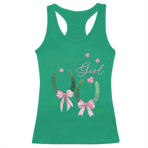 Funny St Patrick's Day Coquette Racerback Tank Top Lucky Girl Horseshoe Pink Bow TS11 Irish Green Print Your Wear