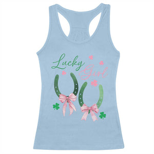 Funny St Patrick's Day Coquette Racerback Tank Top Lucky Girl Horseshoe Pink Bow TS11 Light Blue Print Your Wear