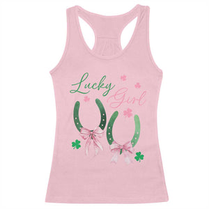 Funny St Patrick's Day Coquette Racerback Tank Top Lucky Girl Horseshoe Pink Bow TS11 Light Pink Print Your Wear