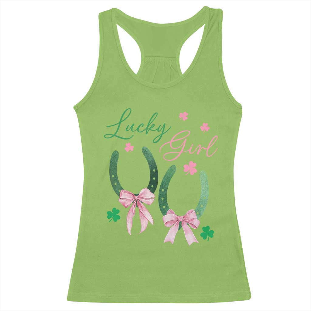 Funny St Patrick's Day Coquette Racerback Tank Top Lucky Girl Horseshoe Pink Bow TS11 Lime Print Your Wear