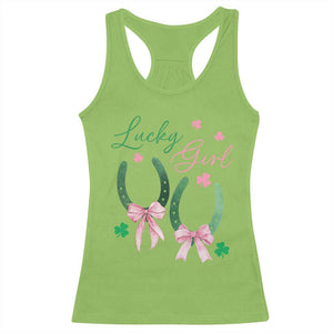 Funny St Patrick's Day Coquette Racerback Tank Top Lucky Girl Horseshoe Pink Bow TS11 Lime Print Your Wear