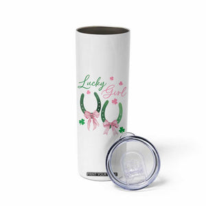Funny St Patrick's Day Coquette Skinny Tumbler Lucky Girl Horseshoe Pink Bow TS11 Print Your Wear