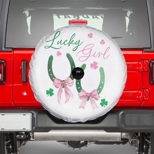 Funny St Patrick's Day Coquette Spare Tire Cover Lucky Girl Horseshoe Pink Bow TS11 White Print Your Wear