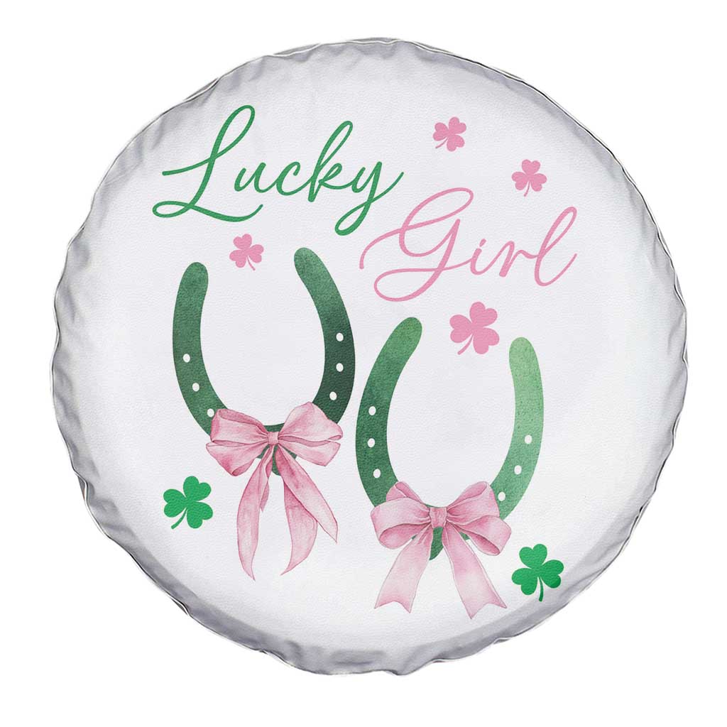 Funny St Patrick's Day Coquette Spare Tire Cover Lucky Girl Horseshoe Pink Bow TS11 Print Your Wear
