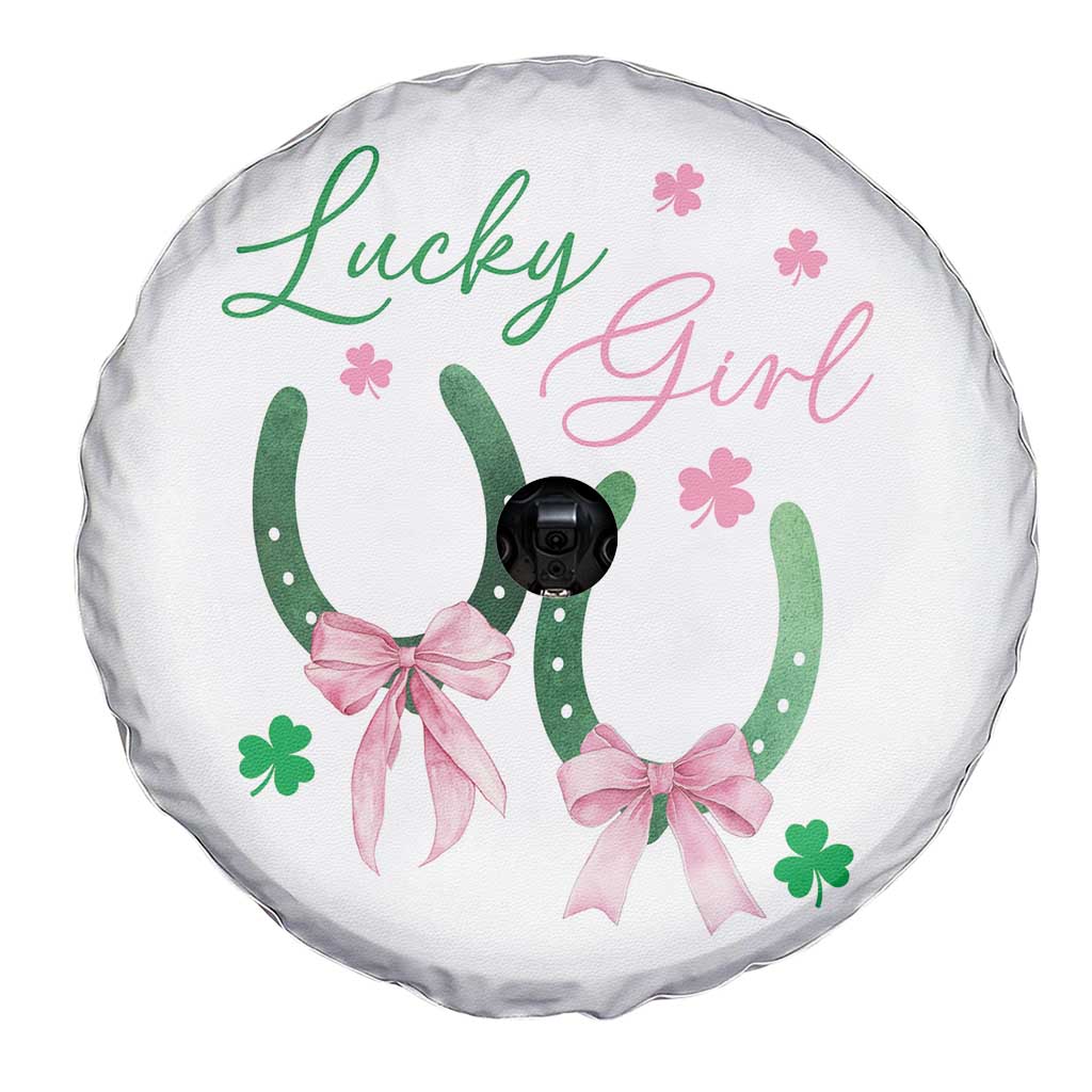 Funny St Patrick's Day Coquette Spare Tire Cover Lucky Girl Horseshoe Pink Bow TS11 Print Your Wear