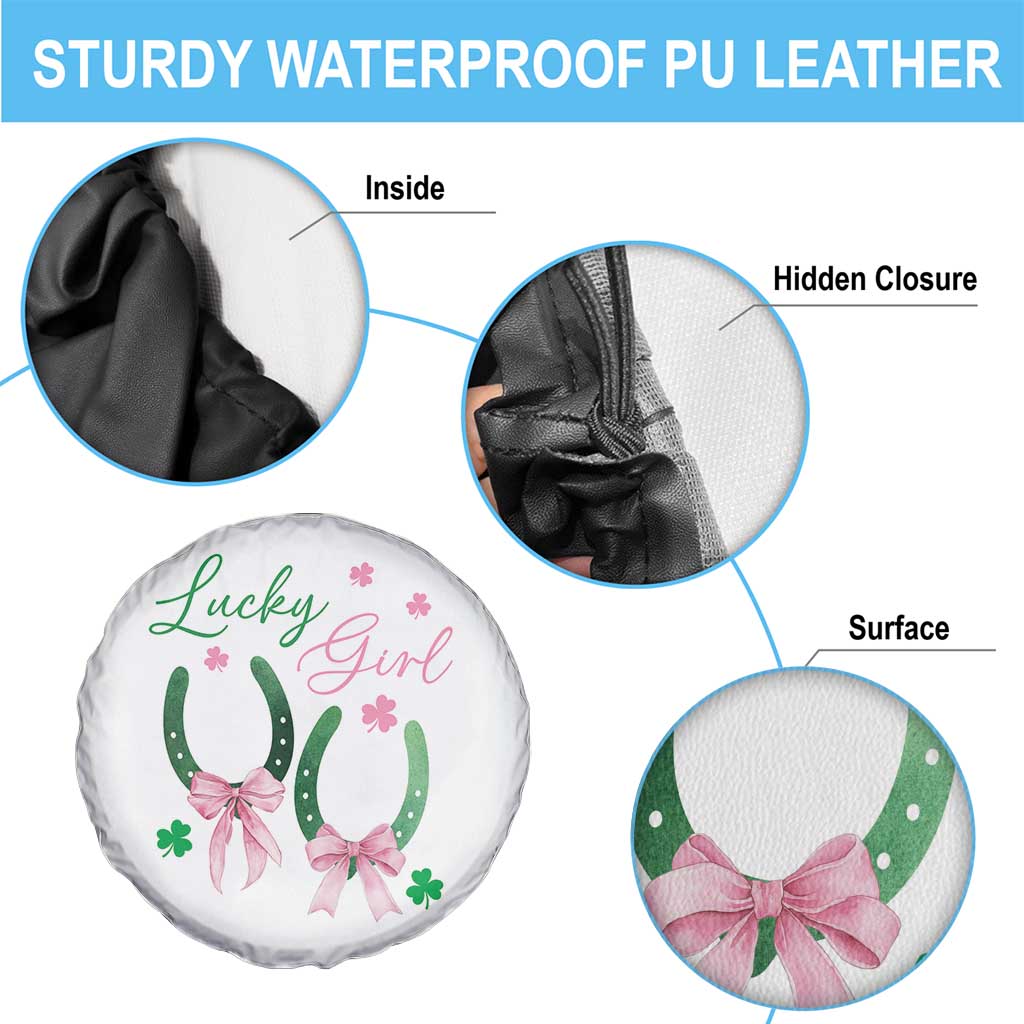 Funny St Patrick's Day Coquette Spare Tire Cover Lucky Girl Horseshoe Pink Bow TS11 Print Your Wear