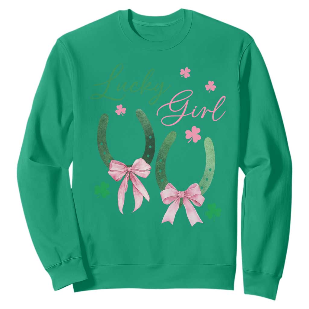Funny St Patrick's Day Coquette Sweatshirt Lucky Girl Horseshoe Pink Bow TS11 Irish Green Print Your Wear