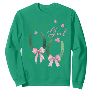 Funny St Patrick's Day Coquette Sweatshirt Lucky Girl Horseshoe Pink Bow TS11 Irish Green Print Your Wear