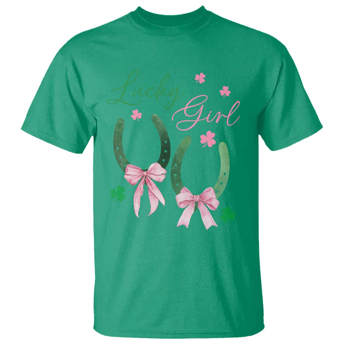 Funny St Patrick's Day Coquette T Shirt Lucky Girl Horseshoe Pink Bow TS11 Irish Green Print Your Wear