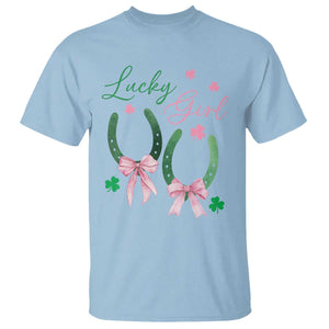 Funny St Patrick's Day Coquette T Shirt Lucky Girl Horseshoe Pink Bow TS11 Light Blue Print Your Wear